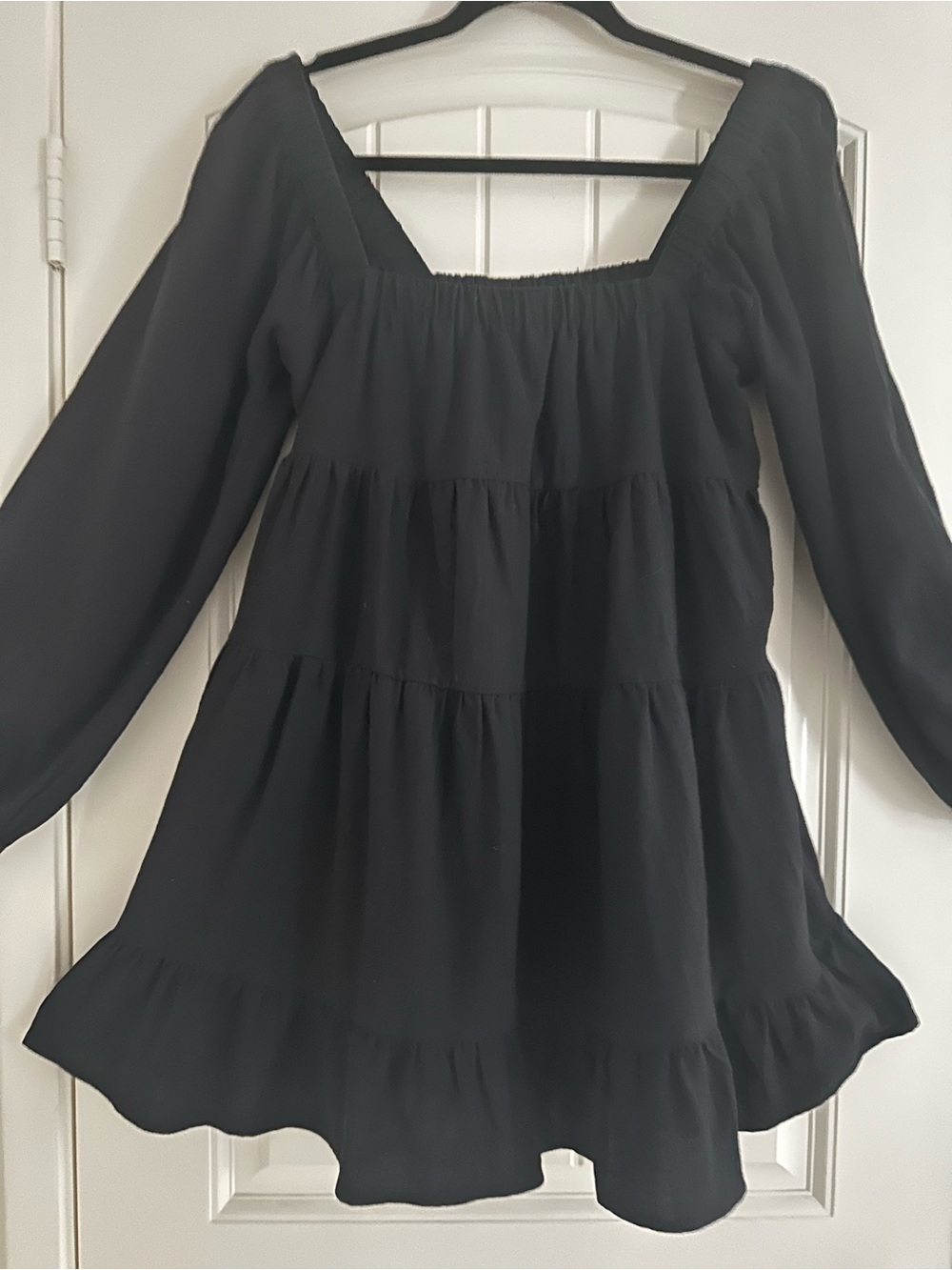 Cotton Candy Black Tiered Long-Sleeve Mini Dress